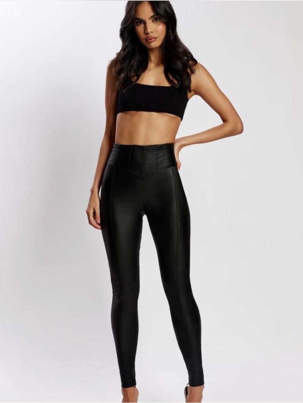 Meshki Zima Black High-Waist Corset Faux-Leather Leggings